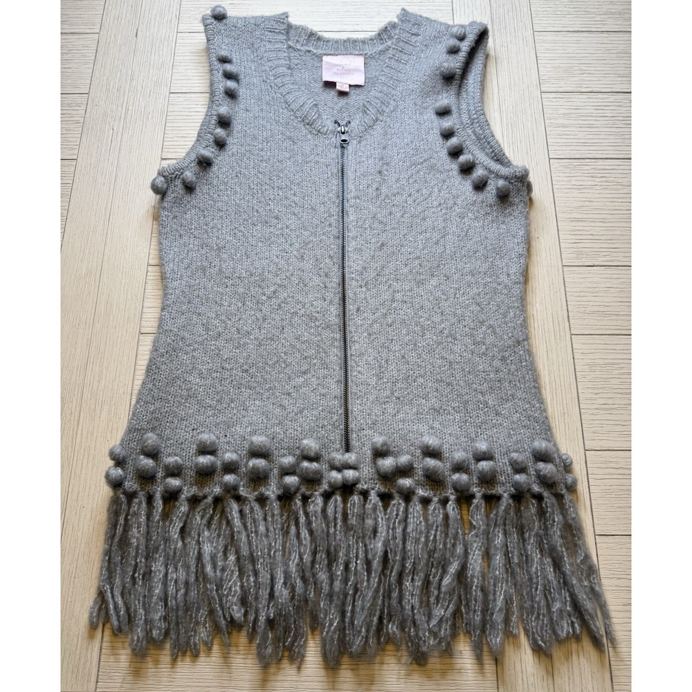 Romeo & Juliet Couture Gray Wool Mohair Blend Zip Front Cardigan Vest Fringe M